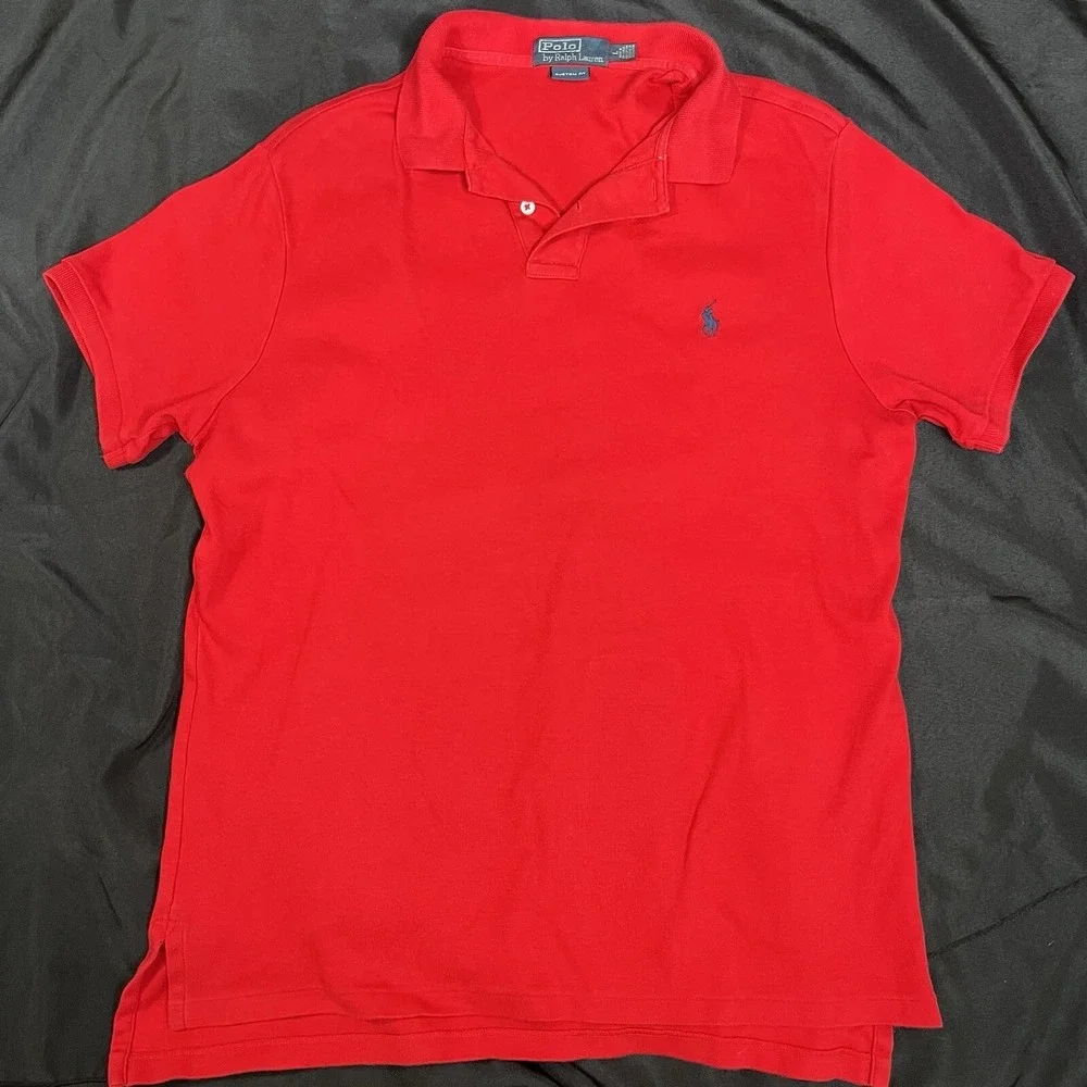 POLO BY RALPH LAUREN Mens Short Sleeve Polo Shirt Size L‎ Red w/ Blue Pony Logo